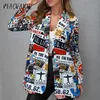 Vintage Letter Irregular Printing Blazer Women Jacket High Street Fashion Fall Plus Size Elegant Lady Coat American Stylish 211122