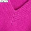 Zevity Women Simply V Neck Soft Touch Casual Purple Knitting Sweater Female Chic Basic Long Sleeve Pullovers Brand Tops SW901 211217