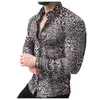 Heren Casual Shirts 2021 Shirt met lange mouwen Herfst Winter Luipaard Print Knop Turn-Down Collar Tops Blouse