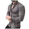 Männer Casual Hemden 2021 Langarm Hemd Herbst Winter Leopard Print Button Drehen-unten Kragen Tops Bluse