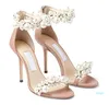 Designer- Elegante abito da sposa da sposa Sandali Scarpe Lady Perle Cinturino alla caviglia Marchi di lusso Estate Tacchi alti Camminata da donna