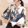 Camicie da donna a maniche lunghe con stampa stile vintage Hong Kong con fiocco allentato Autunno 2009 Top e camicette casual moda 6569 50 210508