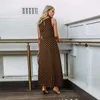 Bobo Mulheres Escuras Blue Boho Loose Sem Mangas Dot Dot Impressão Longa Maxi Vestido Noite Party Beach Vestidos Verão Sundress 210623