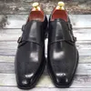 Podwójny mnich pasek Oxford buty męczenowo wykonane ręcznie skórzana klamra Men039s Sukienka buty formalne biuro ślubne dla mężczyzn Footwear 7139947