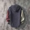 IEFB /men's wear autumn witner fashion color block patchwork sweater loose large size knitted tops male hooded 9Y3366 210524