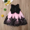 Kids Girl Big Bow Princess Dress Formal Sleeveless Lace Tulle Tutu Wedding Party Dresses Girl Back Hollow Out Ball Gown 1-6Y Q0716