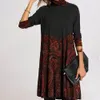 Joloo jolee mulheres impressão vintage solto dresselegant mola de manga longa turtleneck quente vestido médio mais tamanho 5xl um vestido de linha 210518