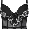 NXY Sexy Set Sexy Damen Schwarz Dessous BH Design Mode Bustier Ohne Knochen Korsett Sexy Gürtel Taille Floral Nachtwäsche Dessous mit Strumpfband 1203