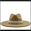 Caps Hoeden, Sjaals Handschoenen Mode Aessoires Drop Levering 2021 Vrouwen Breed Imitatie Wol Felt Fedora Simple Britse stijl Super Big Brim Pa