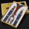 Unisex Four Elastic Suspenders Belt Adjustable Strap Strong Clips Gift Box