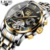 Lige Top Brand Luxury男性は自動日付の機械式時計の男性のステンレス鋼の防水スポーツ時計男性Reloj Hombre 210527