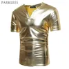 Shiny Gold Coated Metallic T Shirt Men Night Club ee Homme Slim Fit Short Sleeve -shirt Casual Hip Hop 210629