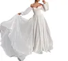 Elegant 2021 White Simple A Line Wedding Dresses Plus Size Bridal Gowns Sweetheart Neck Puffy Sleeves Satin Vestidos De Novia