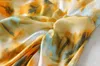2020 Donne Vintage Giallo Tie dye Fiore stampa Della Cinghia di Spaghetti Del Vestito Orlo Vita Sottile Fessura Irregolare Abiti Lunghi Sling Vestido X0521