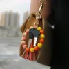 Bangle Natural Wood Eye Charm Armband Chain Wristlet Lederen Tassel Food Grade Siliconen Bead Ring voor Dames CH D8T6