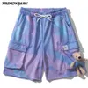 Poches latérales courtes pour hommes avec ours pandent été surdimensionné tie-dye doux polyester streetwear harajuku cordons shorts décontractés 210601