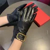 Gants avec lettres en métal, mitaines en cuir simples, élégantes, pour écran tactile, pour femmes, mitaine chaude d'extérieur