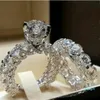 Anel de noivado de casamento de aço inoxidável para amantes cor cristal casal anéis conjunto mulheres