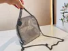 100% eco-friendly super fiber shoulder bag Soft handbag with metal chain hem Folding shiny women's purse retro style shopping Bags