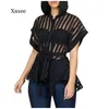 T-Shirt da donna Camicetta a rete da donna Camicetta a maniche corte trasparente da donna Camicia da donna sexy nera con scollo a V Abbigliamento da donna Camicette da donna estive Clo