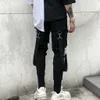 2021 Hiphop Streetwear Jogger Pant Mężczyźni Czarne Multi Kieszonkowe Wstążki Spodnie Bawełniane Casual Style Style Spodnie dresowe Mężczyźni Y0927