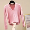 T-shirt in cotone con scollo a V da donna Camicia a maniche lunghe solida Donna Autunno che tocca il fondo Abiti da ufficio sottili in stile coreano 10480 210527