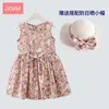 Koreaner Blumendruck Kleinkind Mädchen Baumwolle Kleid mit Hut Schöne Sommerkleid Blumen Sommer Kleidung Outfit Für Kinder 210529