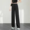 Ice Silk Wide-leg Pants Women's Summer Thin High Waist Feeling New Black Little Straight Mopping Suit Pants Womens Pants Q0801