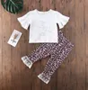Niños Niños Niña Ropa Set Summer Summer Sleeve Patrón de amor Camiseta Tops + Leopard Imprimir Falda Traje Child Traje