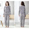 Women's Pajamas Autumn and Winter Pajamas set Women Long Sleeve Sleepwear Flannel Warm Lovely Top + Pants Pajamas Female Pyjama 210622