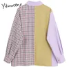 Patchwork Patchwork Yiticumeng Patchwork Femmes Button Shirts Loose Spring Forn-Down Coll Long Manchet Casual Pockets Tops 210601