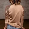 Ontwerp T-shirt Herfst Lange Mouwen Patchwork Pailletten Vrouwen Losse Casual Shirts Elegante Dames Streetwear Tees Top Blusas Mujer XS