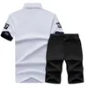 Trainingspak Mannen Sets Zomer 2 Stuks Sportkleding Set + Gym Fitness Sport Shorts Casual Brief Printing Polo Sweat Suit 4XL 210603