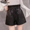 Tataria taille haute en cuir PU Shorts pour femmes automne hiver ample jambe large dames Sexy élégant 210514