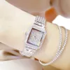Plein diamant quartz femmes argent montres marque de luxe cristal carré femme montre-bracelet dames horloge montre femme 210527