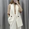 Elegant Office Lady Pocket Women Coat White Sleeveless Vests Jacket Outwear Casual Brand WaistCoat Colete Feminino 210430