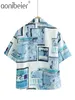 Мода напечатанный летний с коротким рукавом поддельные карманные женские блузки, зубчатые воротника кнопки регулярные подходящие рубашки женские топы 210604