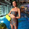 leopard print backless sexy bodycon mini dress summer women fashion slash neck slip party streetwear clothes 210518