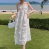 White halter strap elegant dress female seaside vacation beach skirt summer and Korean fashion women's clothing 210520