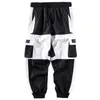 Pantalones bombachos para hombre, pantalones Cargo para correr, ropa de calle en blanco y negro, bolsillos informales de Hip Hop para hombre, pantalones de moda Harajuku X0615