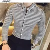 Sonbahar Kore Moda Rahat Düğme Aşağı Gömlek Erkekler Tasarım Marka Slim Fit Man Gömlek Uzun Kollu Çizgili 210809