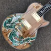 2021 ok E-Gitarre, Griffbrett aus Palisander mit Dragon-Abalone-Intarsien, E-Gitarre aus verrottendem Holz mit Dragon-Abalone-Intarsien