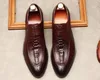 Brogue hommes robe de mariée chaussures mode en cuir véritable tête ronde à lacets chaussures d'affaires formelles noir vin rouge couleur chaussure de fête