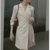 Proste Wysokiej Jakości Panie Plisowane Blazer Sukienka Koreański Chic Casual Caster Lady Dresses Jesień 16W757 210510