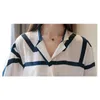 Мода женщина блузки с длинным рукавом полосатый шифон блузка женские рубашки V-образным вырезом офисные женские блузка женские топы Blusas B696 210426
