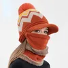 Bonnet / Crâne Casquettes Chapeau Femme Épaissie Bonnets Chauds Tricotés Hiver Coupe-Vent Motifs Géométriques Écharpe Gants Trois Pièces Delm22