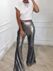 Sequin Mode Broek Dames Sparkle Metallic Spring Slanke Flare Hoge Taille Broek Vrouwelijke Potlood Bottoms Mujer Pants Q0801