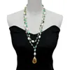 Y·YING Chrysoprase White Rice freshwater Pearl statement Necklace Heart Brushed Gold color Plated Pendant necklace 25"