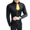 Męskie koszule męskie krawat męski krawat męski Mężczyźni długie rękaw Slim Fit Streetwear Social Solid Solid Color Night Club Party Tuxedo