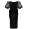 Abito nero da donna Sexy off-spall sparking tulle cucitura design design a maniche a soffio celebrity party velvet vestido 210525